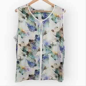 Saint Tropez West Floral Sleeveless Blouse Keyhole Neck Lightweight 3X